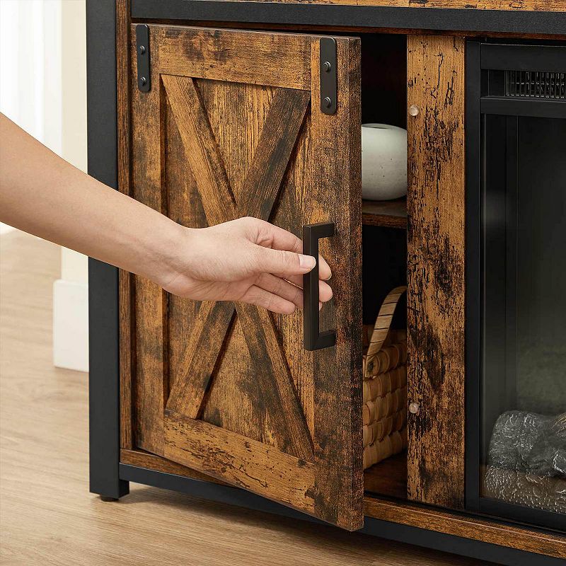 Tv Cabinet With Fireplace， Tv Stand For Tvs Up To 60 Inches， With Barn Doors， Adjustable Shelves