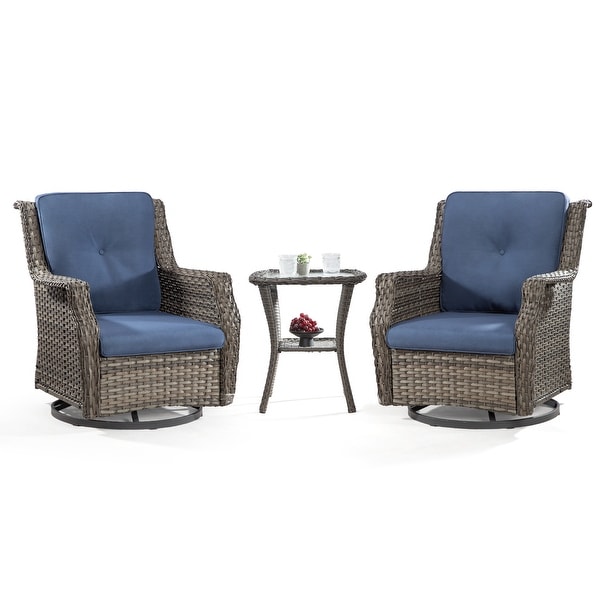 Cozywor 3Piece Wicker Patio Swivel Rocking Chair Outdoor Bistro Set