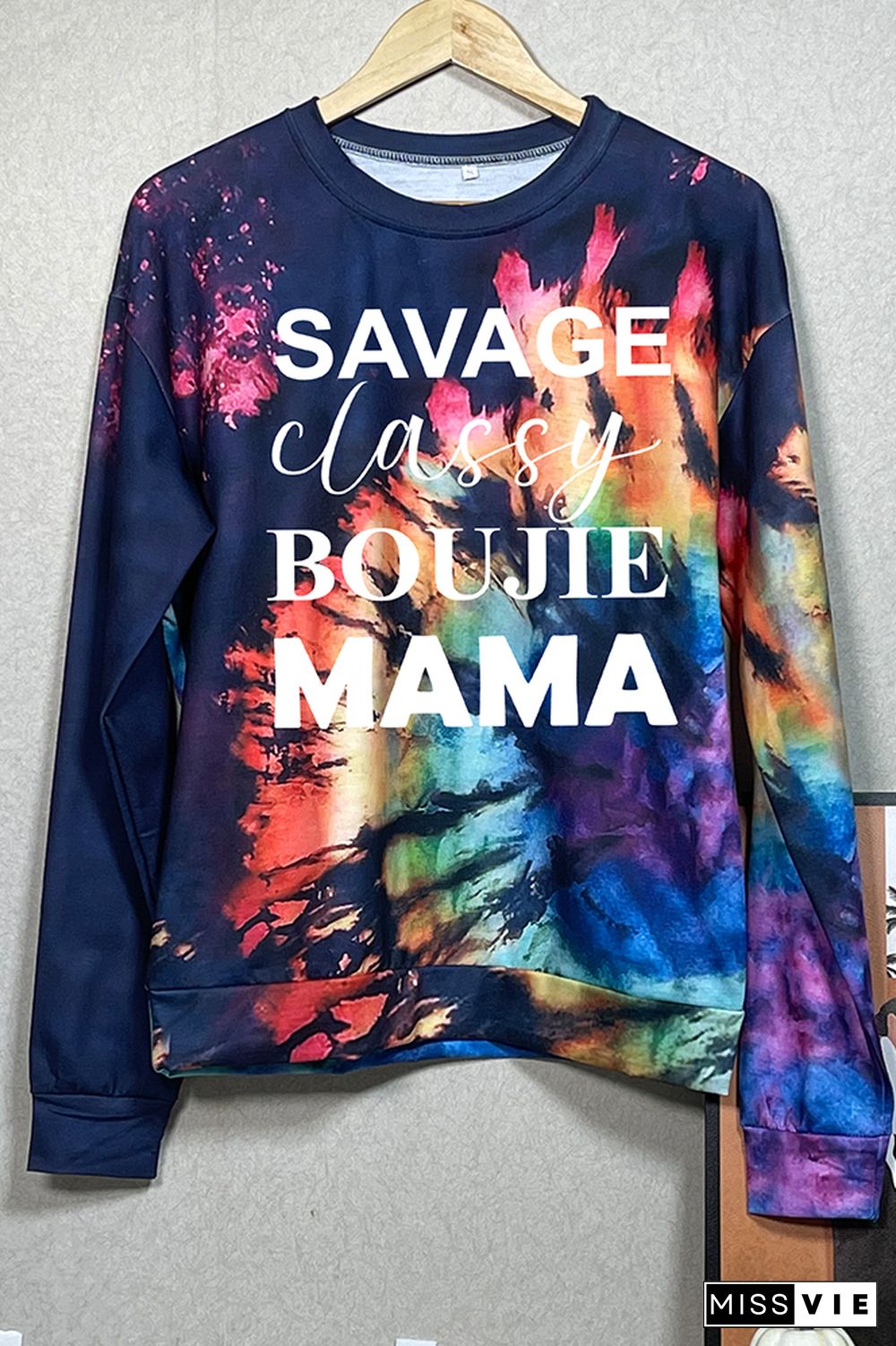 Bleached Tie Dye O-neck Sweatshirt Women Wholesale