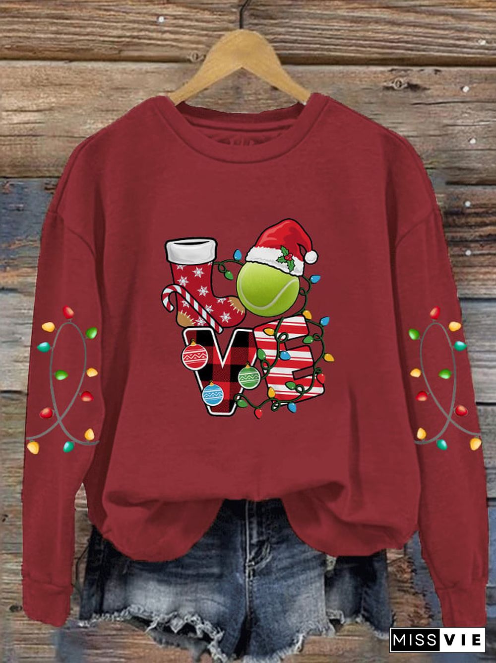 Women's Christmas Tennis Lovers Printed Casual Sweatshirts