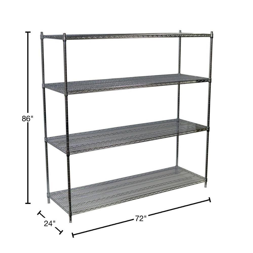 Storage Concepts Chrome 4-Tier Steel Wire Shelving Unit (72 in. W x 86 in. H x 24 in. D) WCS4-2472-86