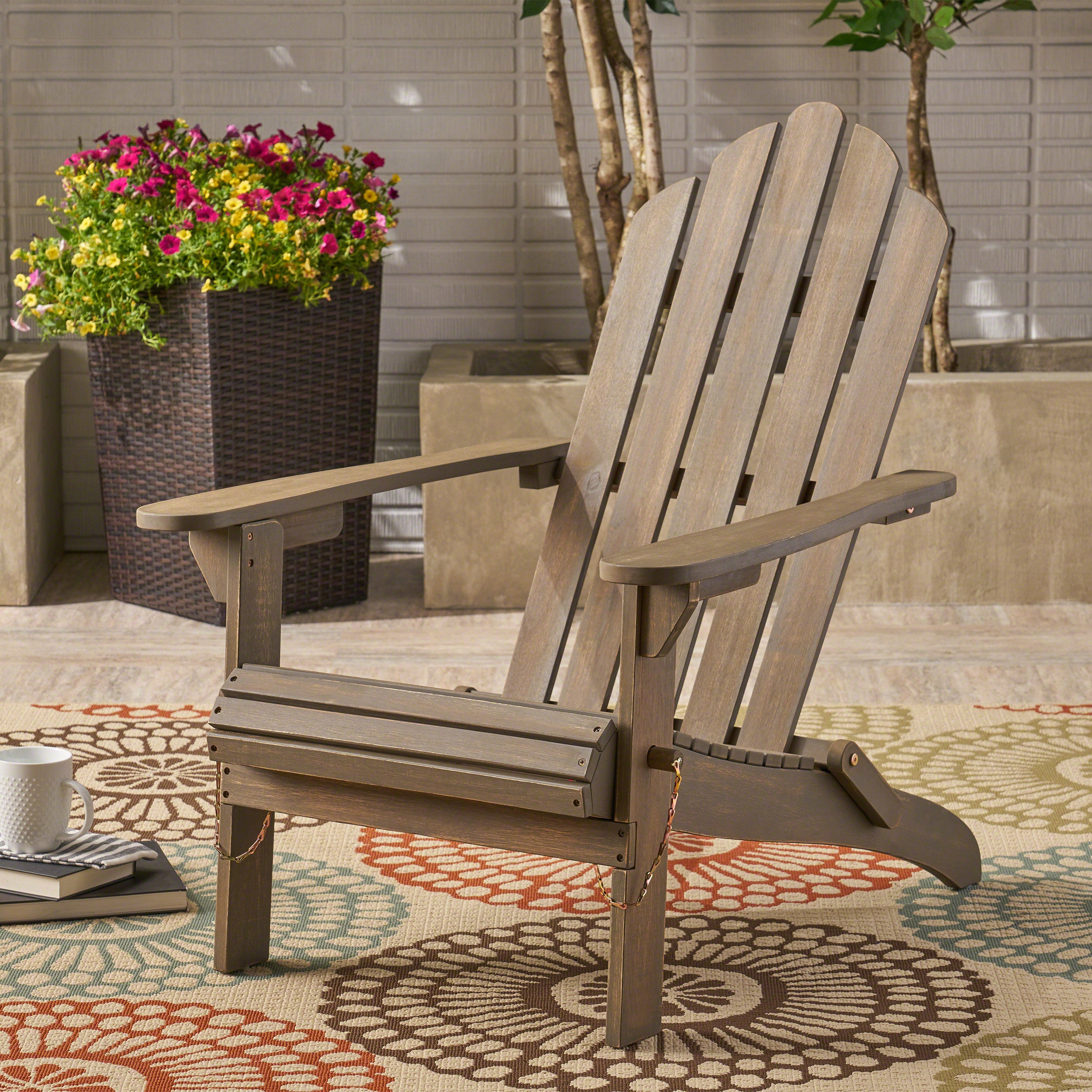 Cara Outdoor Acacia Wood Folding Adirondack Chair