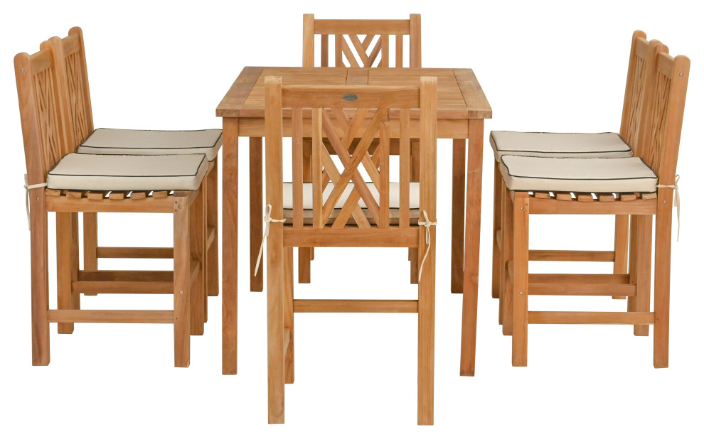 7 Piece Teak Chippendale 55 quotRect Counter Set  6 Armless Counter Stools   Transitional   Outdoor Pub And Bistro Sets   by Chic Teak  Houzz