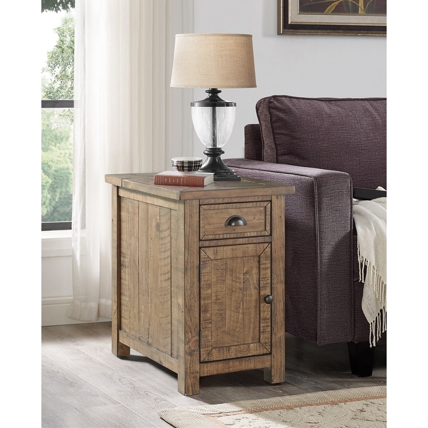 Monterey Chairside Table with hidden Power Outlets， Solid Wood