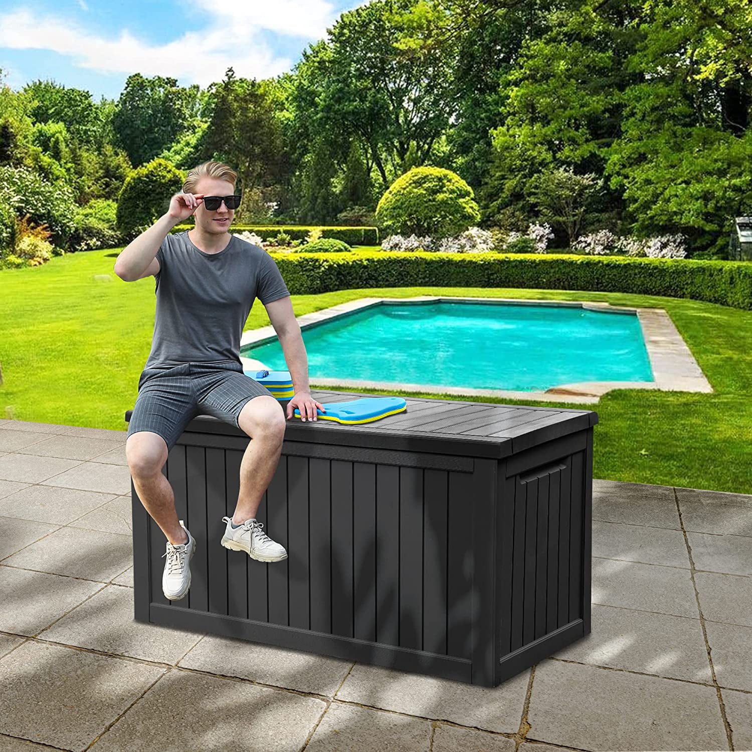 YITAHOME XXL 230 Gallon Large Outdoor Storage Deck Box for Patio Furniture, Outdoor Cushions, Garden Tools and Sports/ Pools Equipment, Weather Resistant Resin, Lockable (Black)