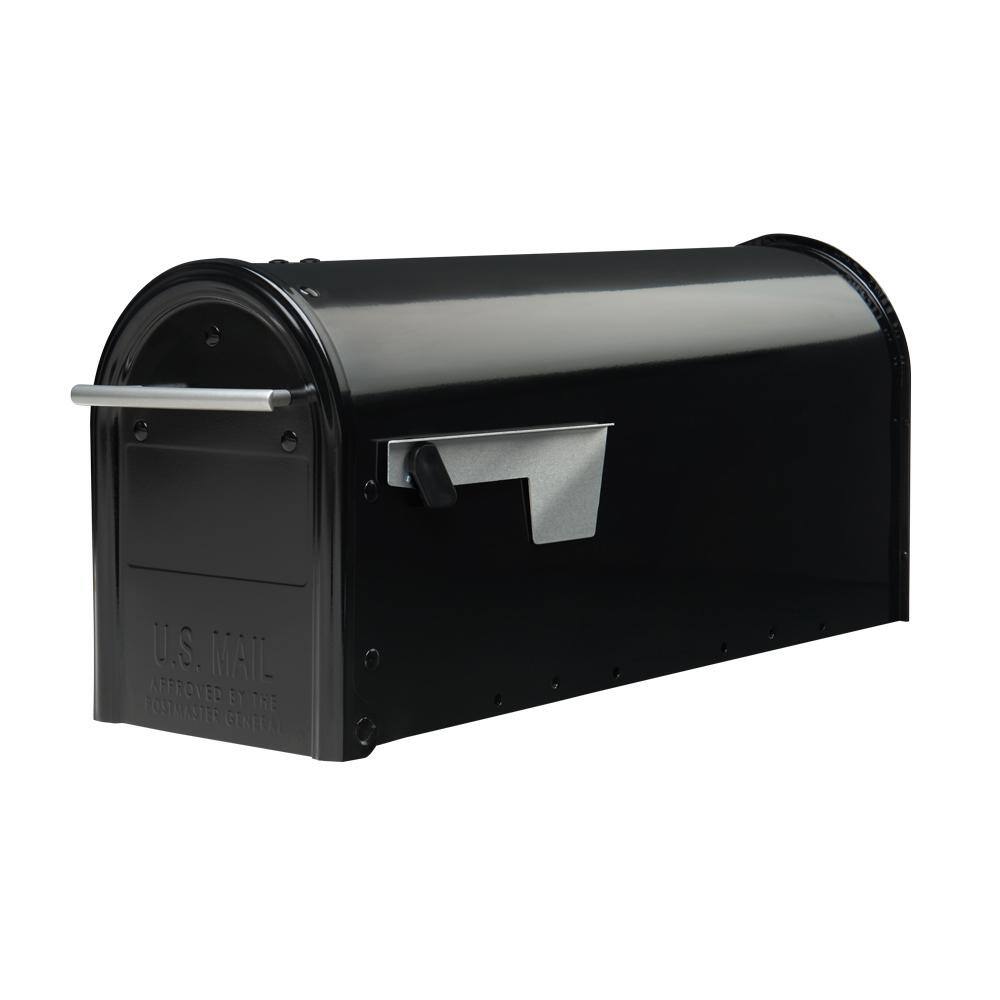 Architectural Mailboxes Franklin Black Medium Steel Post Mount Mailbox with Satin Nickel Handle FM110BAM