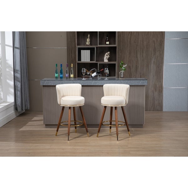 Bar Stools Set of 2， Modern Upholstered Counter Height Bar Chairs with Solid Wood Legs and Footrest for Home Bar Kitchen