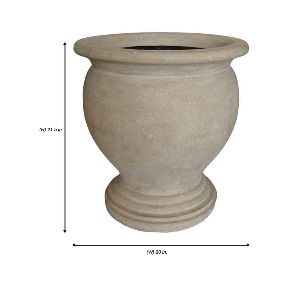 MPG 20 in. x 21-1/2 in. Cast Stone Fiberglass Greek Urn in Limestone PF4013AL