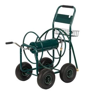 Afoxsos 38.2 in. x 20.9 in. x 39.4 in. Iron Water Pipe Truck Hose Reel Cart in Green for Garden Yard SYHW110