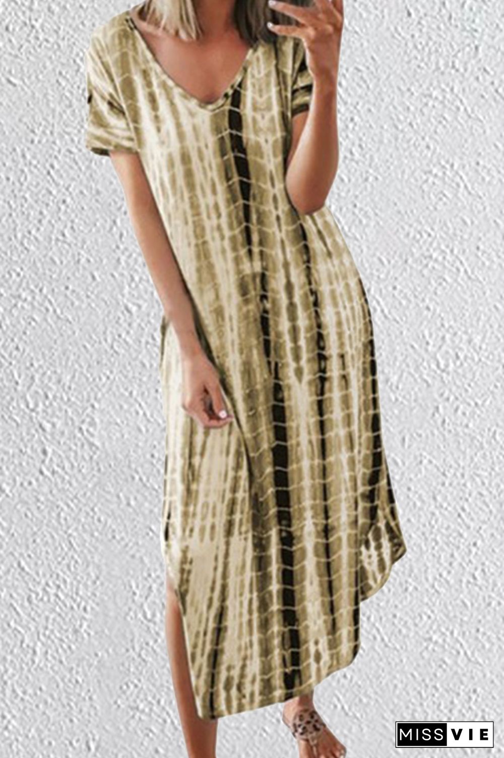 Casual Print Split Joint V Neck Straight Dresses(5 Colors)