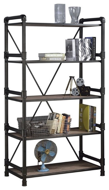 Atos 5 Shelf Pipe Metal and Wood Bookshelf   Industrial   Bookcases   by Totally Kids fun furniture  amptoys  Houzz