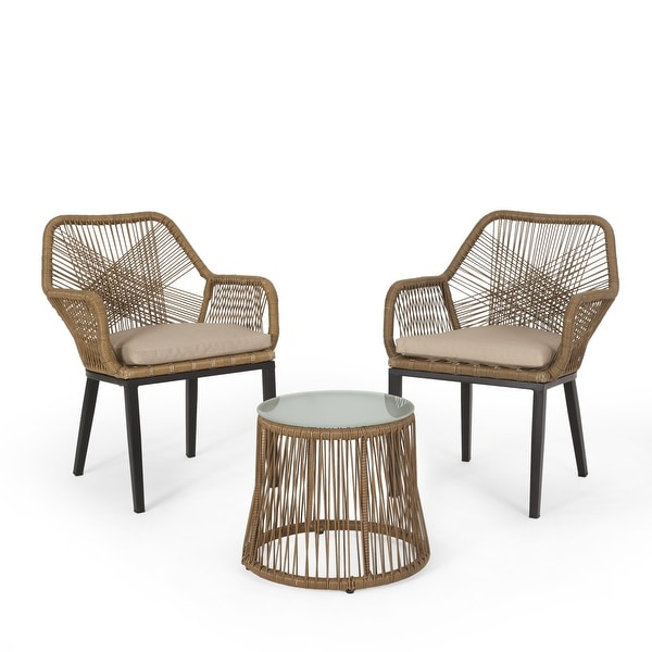 Russel Outdoor Wicker 2 Seater Chat Set by Christopher Knight Home