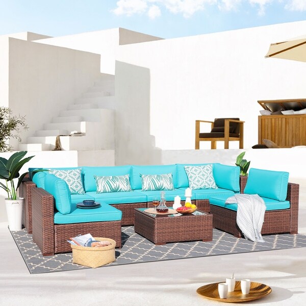 Wicker/ Steel 7piece Outdoor Cushioned Sectional Sofa Set