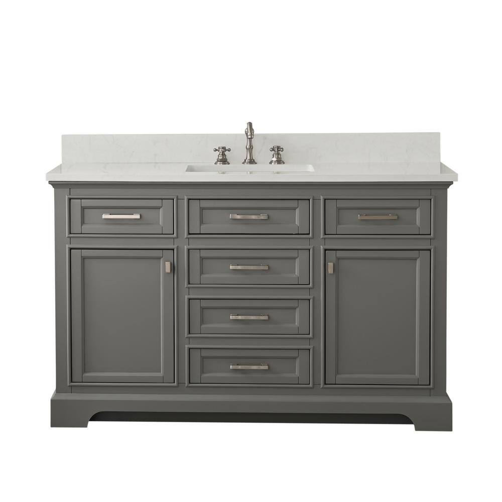 Design Element Milano 54 in. W x 22 in. D x 34 in. H Bath Vanity in Gray with White Quartz Top ML-54-GY