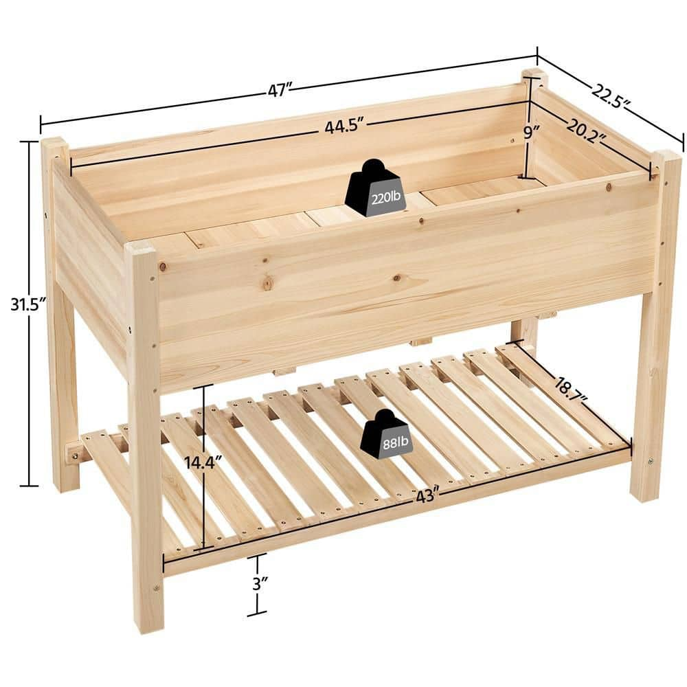 Yaheetech 47 in. L x 22.5 in. W x 31.5 in. H Fir Wood Elevated Raised Garden Bed for Vegetables， Flowers and Herbs DYg7om0001