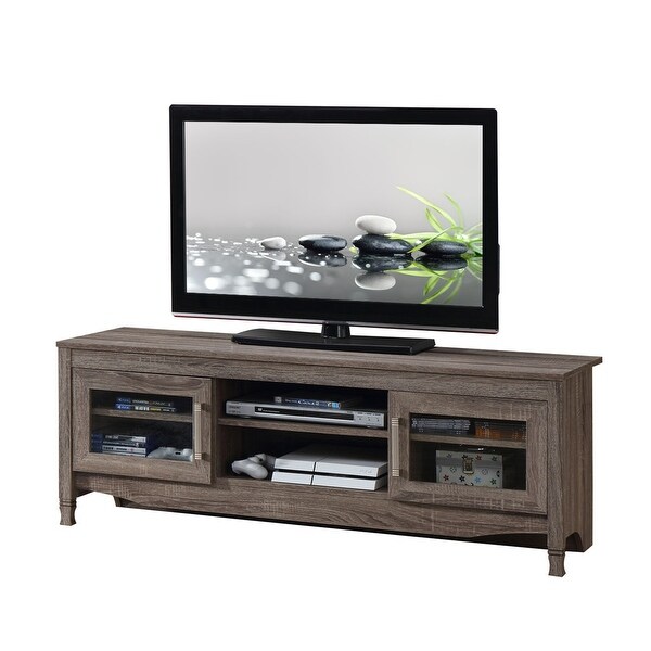 Driftwood TV Stand Console with 2 Glass Door and 6 Compartment TV Cabinet Entertainment Center