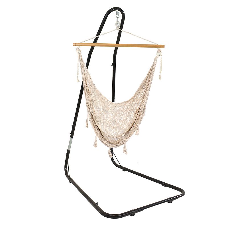 Sunnydaze Cotton/Nylon Rope Hammock Chair with Adjustable Stand - Natural