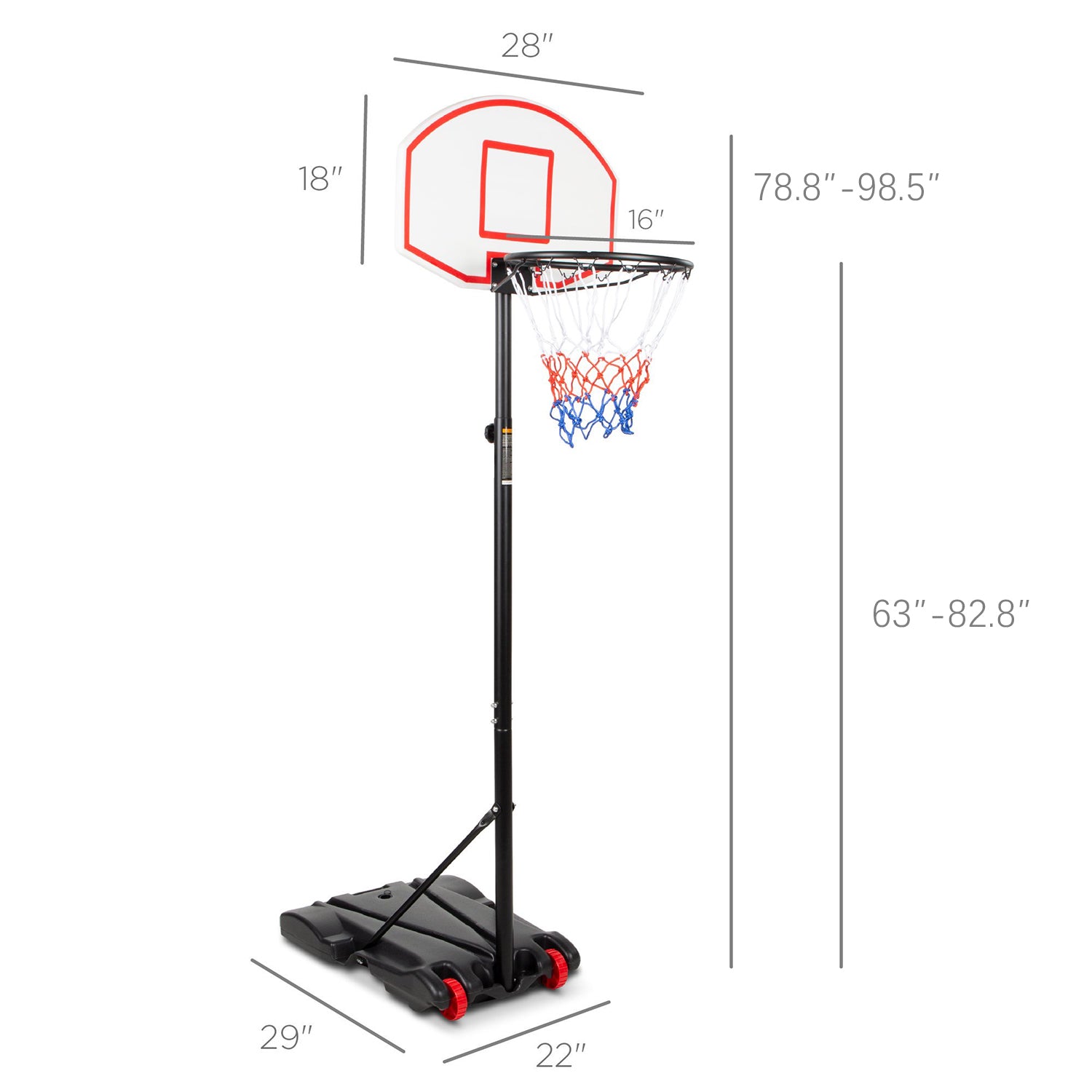 Inolait Portable Kids Junior Height-Adjustable(5.2 Ft-7 Ft) Basketball Hoop Stand Backboard System with Wheels