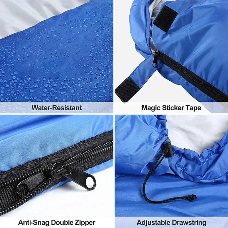 Waterproof Portable With Ultrasonic Stitching Jointed Camping Hiking Envelop Sleeping Bag Hood