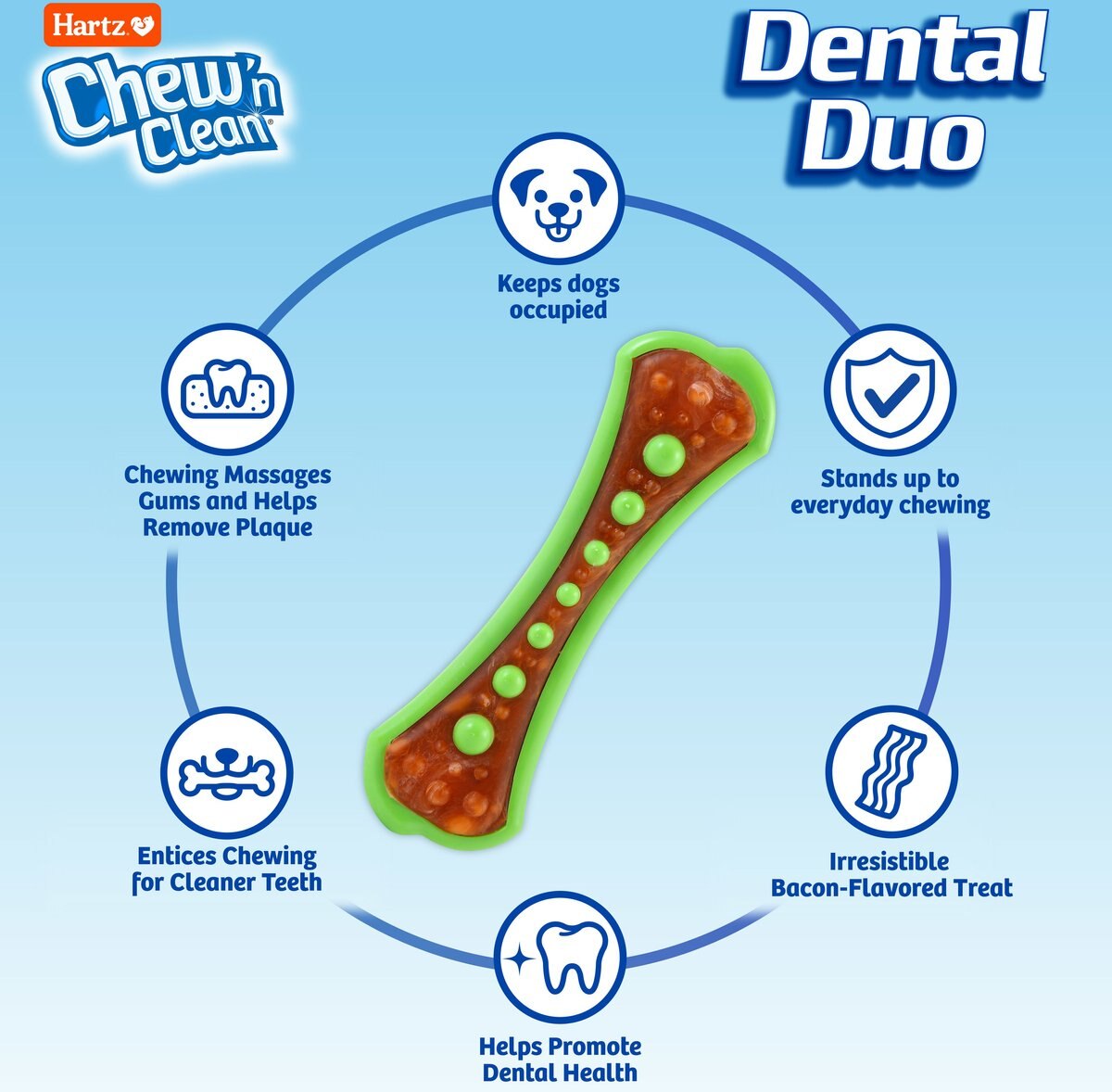 Hartz Chew 'n Clean Dental Duo Dog Treat and Chew Toy， Medium