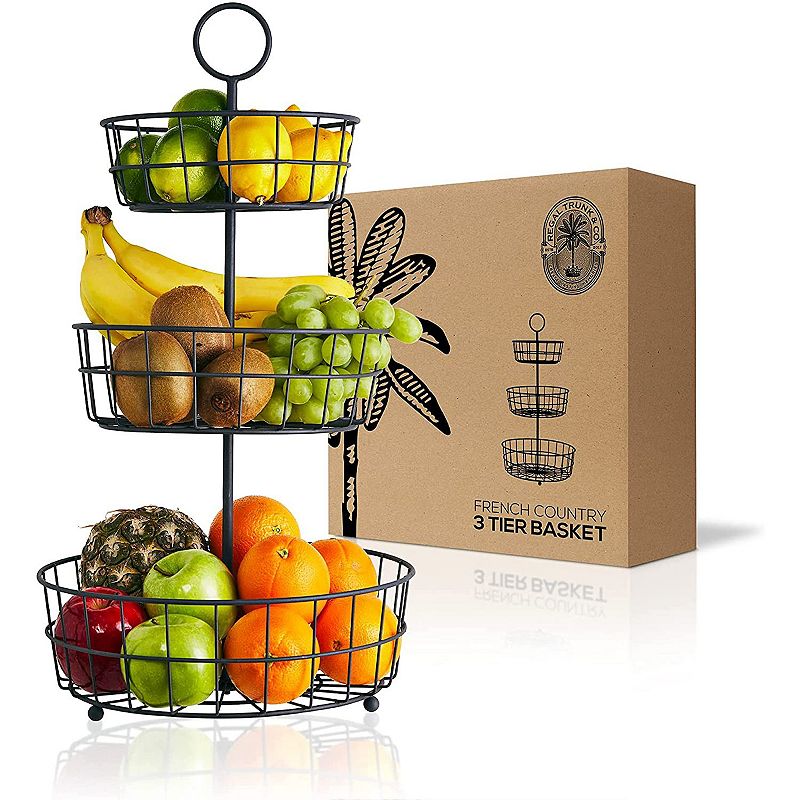 3 Tier Fruit Basket Elegant French Country Wire Baskets Three Tiered Wire Basket Stand for Vegetables Bread More