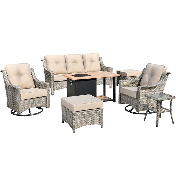 XIZZI Outdoor Patio Furniture 7Piece Conversation Sofa Set with Fire Pit