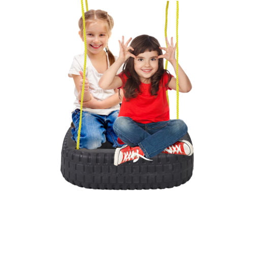 Kids Classic Tire Swing， 2 Kids Outdoor Garden Backyard Patio Swing Set， Tree Swing Play Set Black