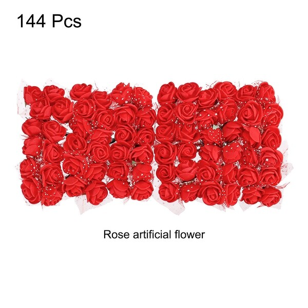 Artificial Rose Flower Heads，Red Mini Faux Flowers 0.8 Inch1 Inch 144Pcs