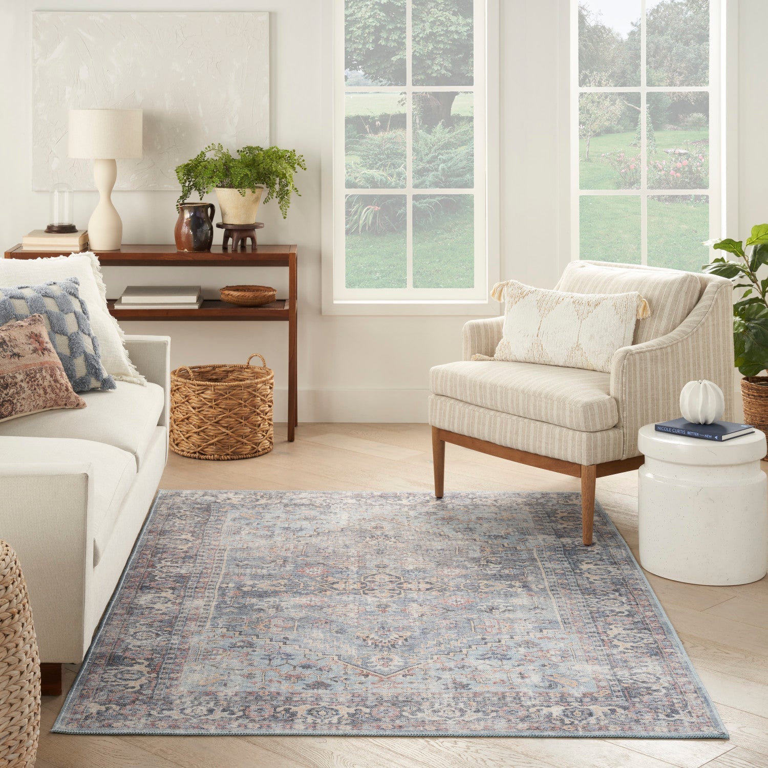 Machine Washable Series Light Grey/Blue Vintage Rug