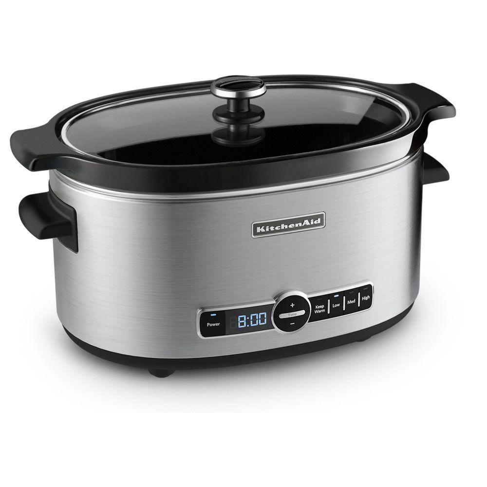 KitchenAid 6 Qt. Programmable Stainless Steel Slow Cooker with Built-In Timer and Temperature Settings KSC6223SS