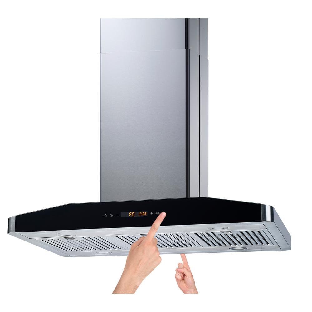 Winflo 36 in Convertible Island Mount Range Hood in Stainless Steel with Baffle Filters and 2 Sides Touch Controls