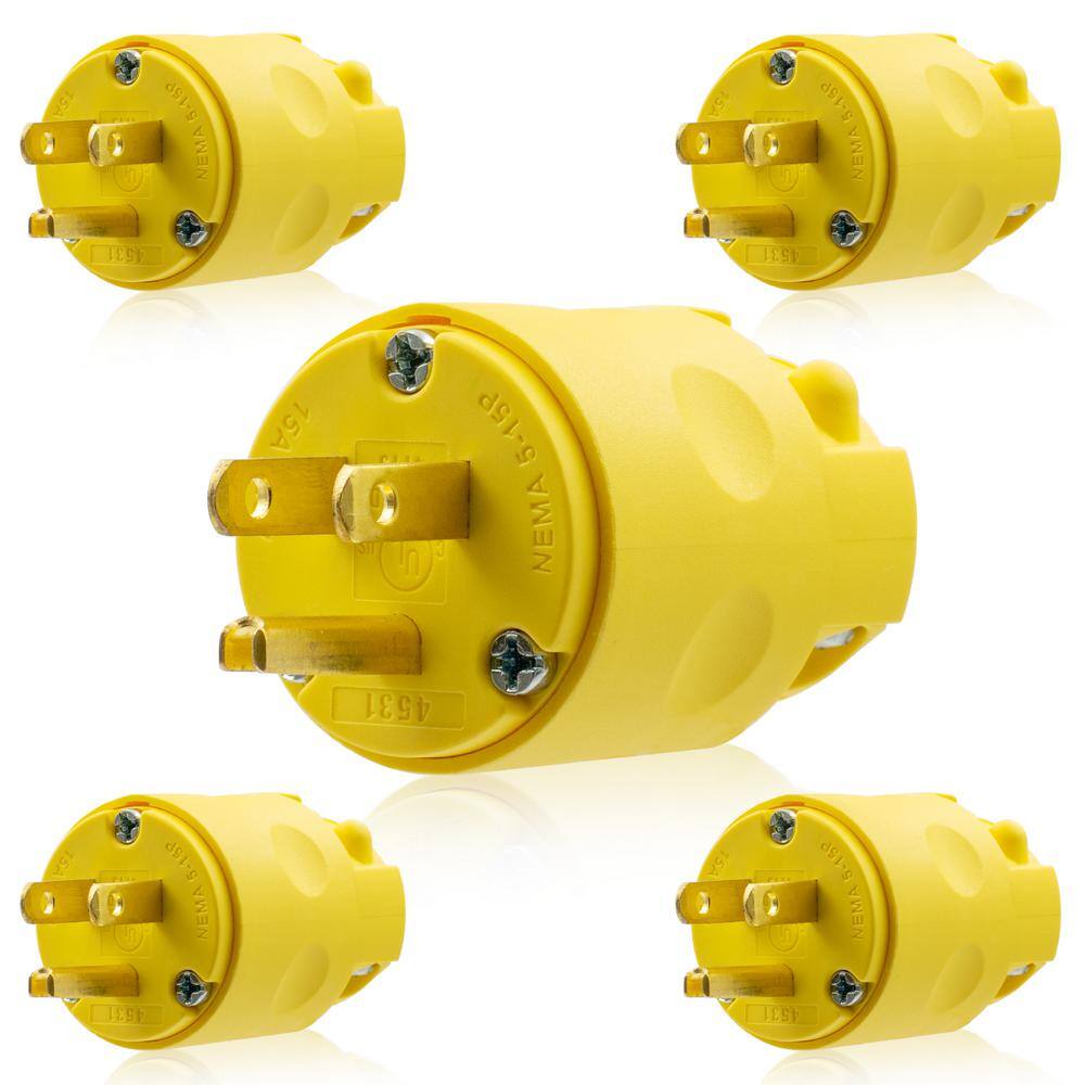 ELEGRP 15 Amp 125-Volt NEMA 5-15P 2 Pole 3 Wire Grounding Straight Blade Plug Yellow (5-Pack） EP31-0705