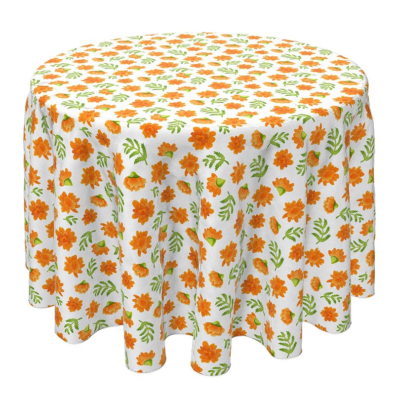 Round Tablecloth， 100% Cotton， 60 Round， Orange Marigolds