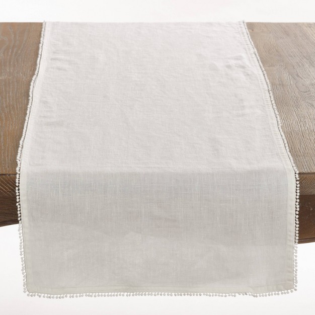 Ivory Pompom Design Table Runner 16 quot x72 quot Saro Lifestyle