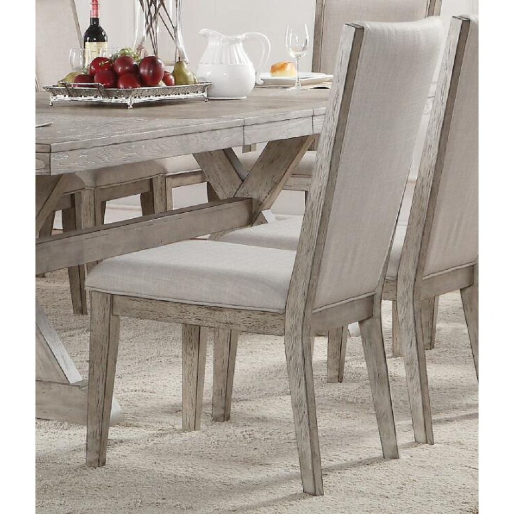 Rocky Side Chair (Set-2) in Fabric and Gray Oak， Padded Seat and Back