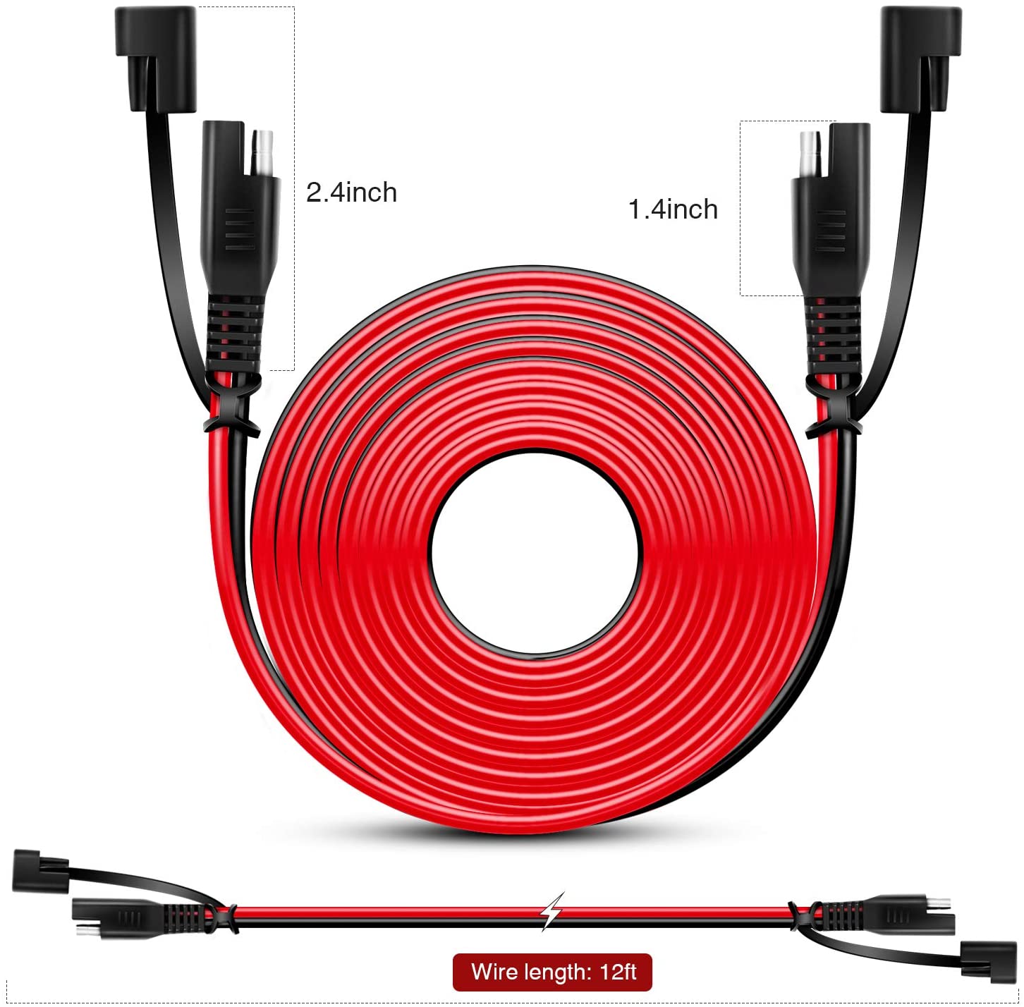 Nilight 2PCS 12FT SAE to SAE Extension Cable DC Extension Cord 16AWG 2 Pin Wire Harness with 12V-24V Quick Connect/Disconnect SAE Connector with Dust Cap，