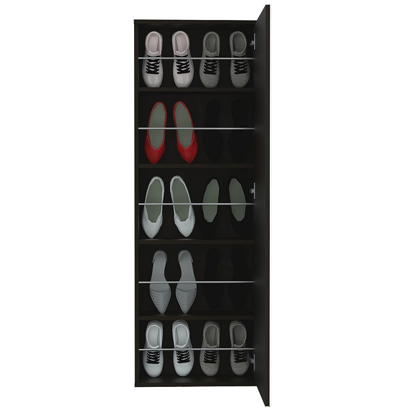 DEPOT E-SHOP Baltimore Wall Mounted Shoe Rack， Mirror， Single Door， Ten Shoes Capacity， Black