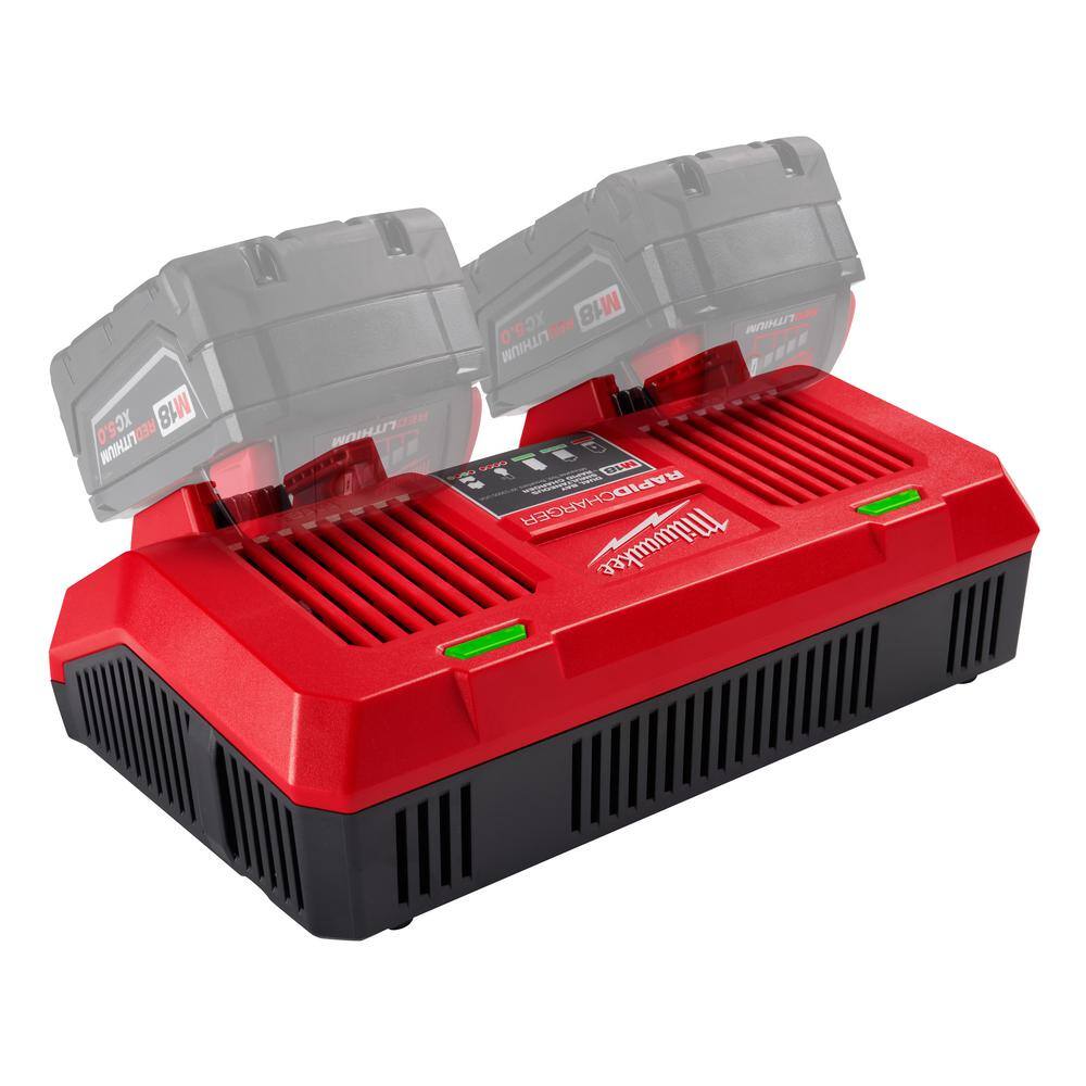 MW M18 18-Volt Lithium-Ion Dual Bay Rapid Battery Charger with 12.0Ah Battery Pack 48-59-1802-48-11-1812