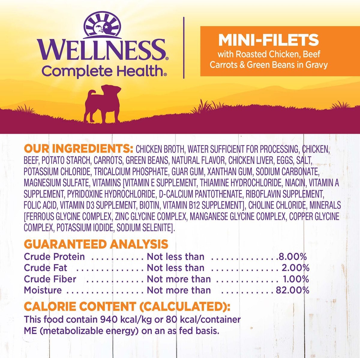 Wellness Petite Entrees Mini-Filets with Roasted Chicken， Beef， Carrots and Green Beans in Gravy Grain-Free Wet Dog Food