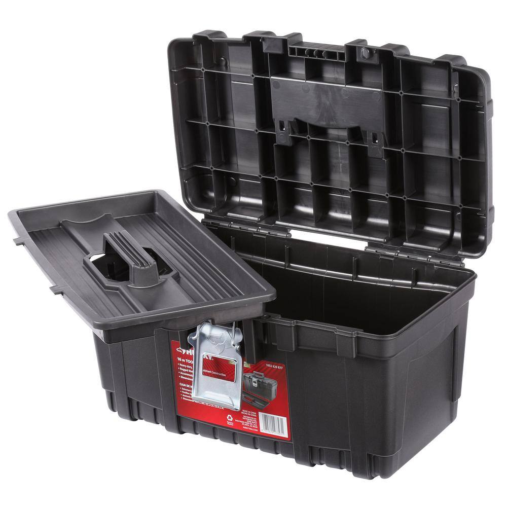 Husky 16 in. Plastic Portable Tool Box with Metal Latch (1.6 mm) in Black THD2015-03