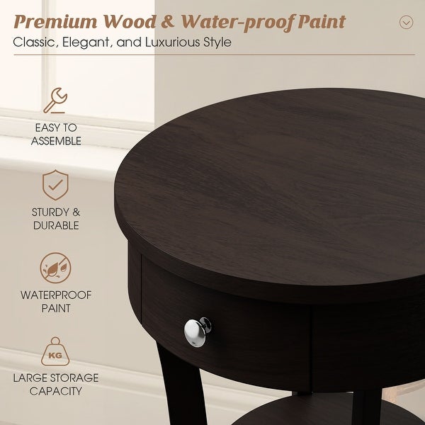 Costway 2-tier Side End Sofa Table Round Nightstand for Bedroom Living - See Details