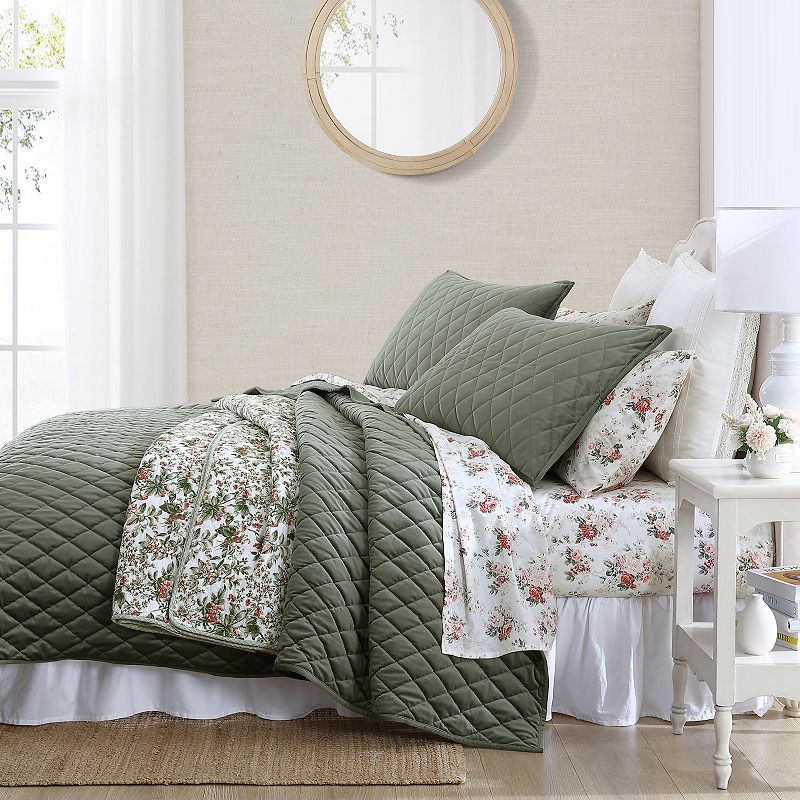 Laura Ashley La Solid Diamond Stitch Quilt Set