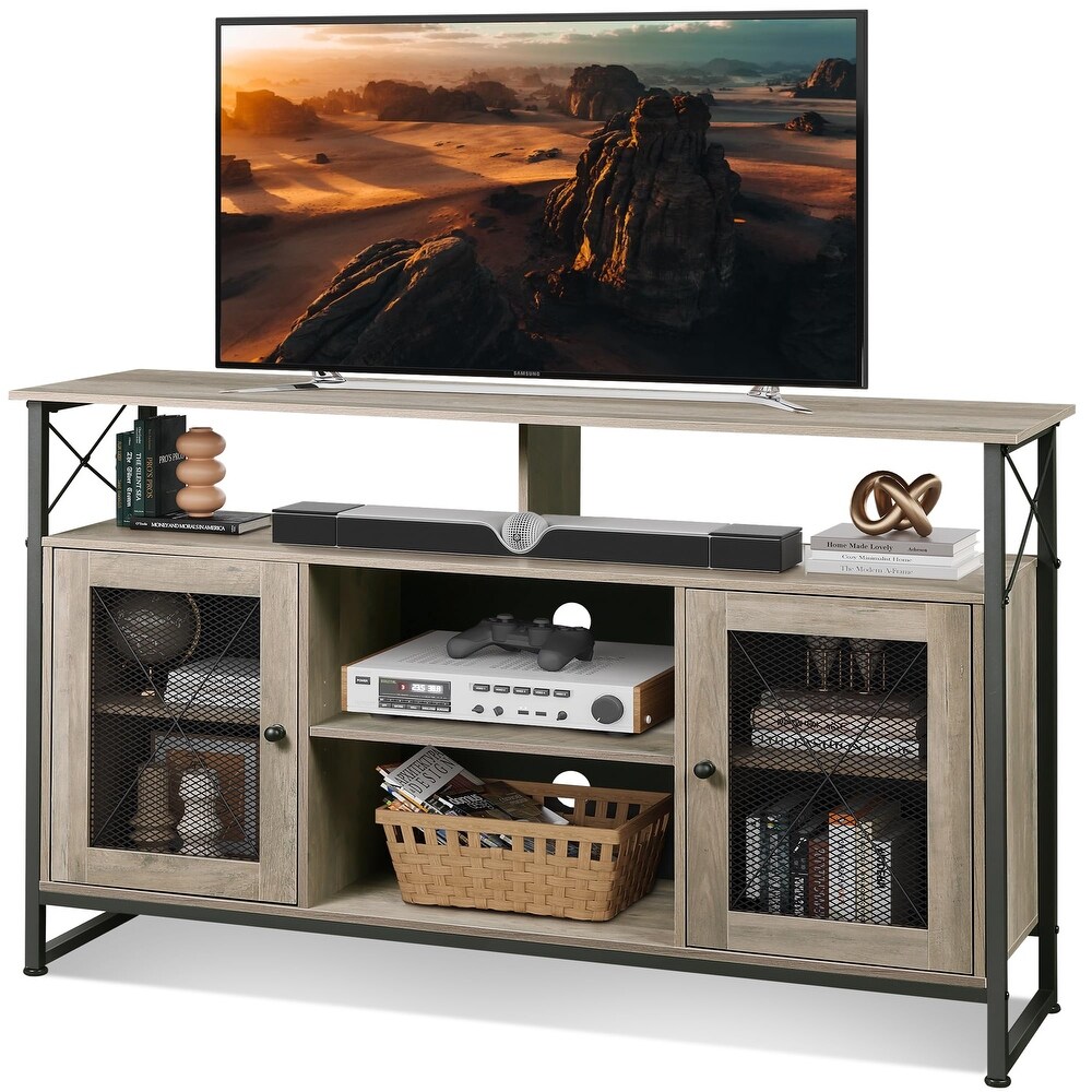 TV Stand 55 inch TV Tall Entertainment Center with Storage  Farmhouse Industrial TV Console for Bedroom Living Room