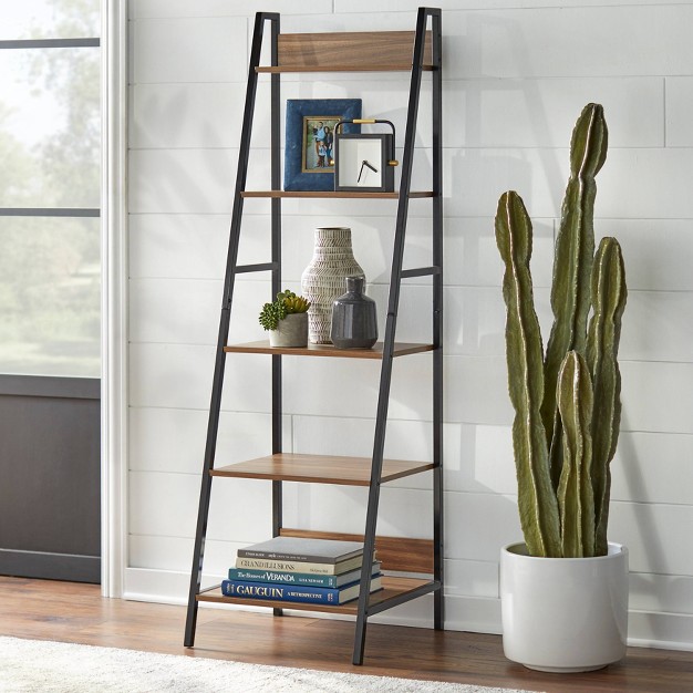 3pc Denton Ladder Desk And Shelf Walnut black Buylateral