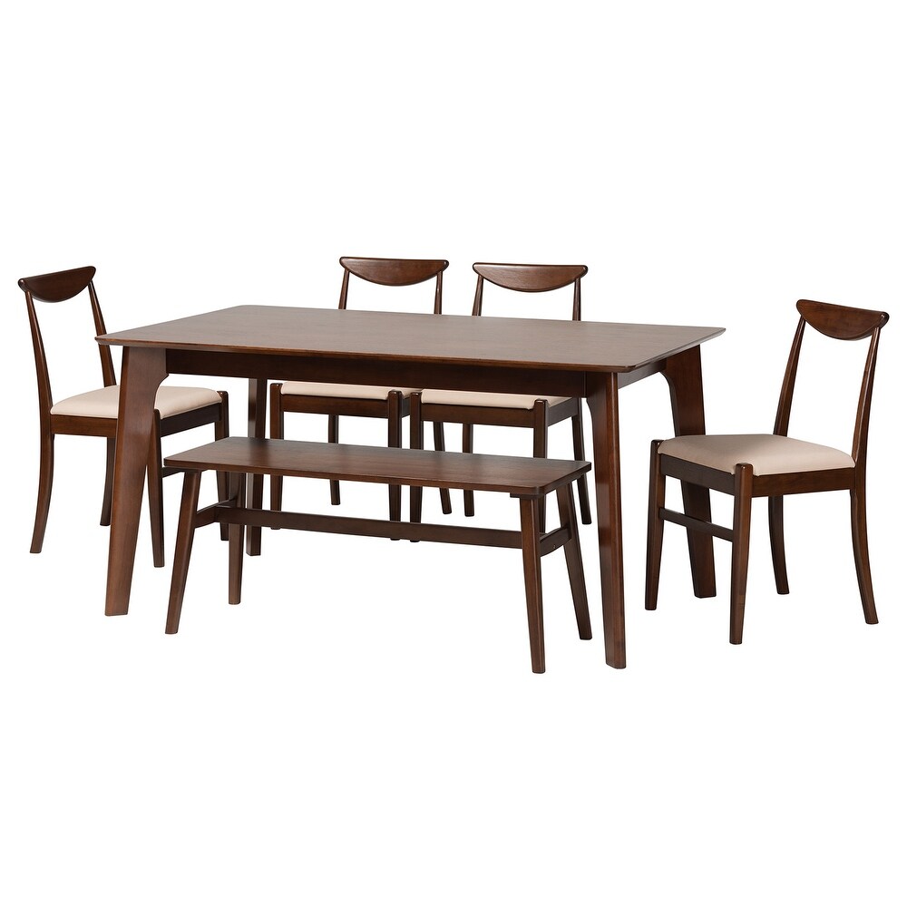 Delphina Mid Century Modern Dark Brown Finished Wood Dining Set