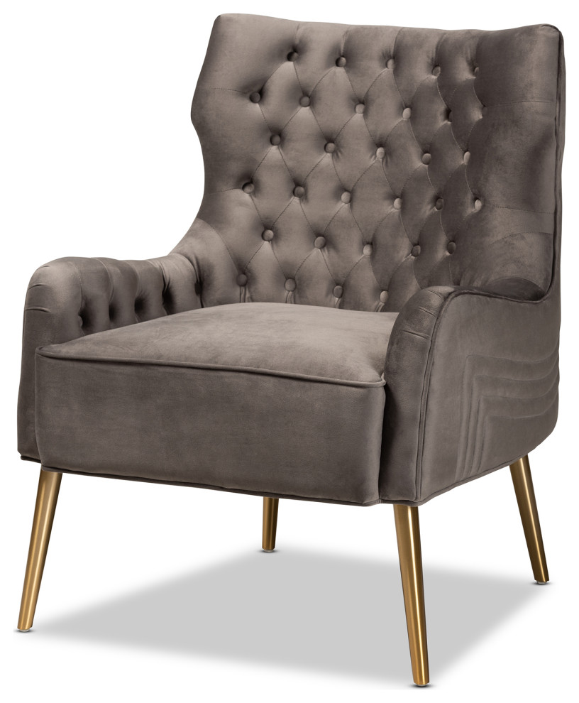 Nelson Grey Velvet Upholstered and Gold Finished Metal Armchair   Midcentury   Armchairs And Accent Chairs   by GwG Outlet  Houzz