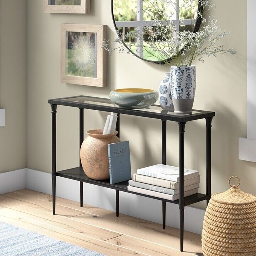 Blackened Bronze Metal/Glass Console Table   54 x 84