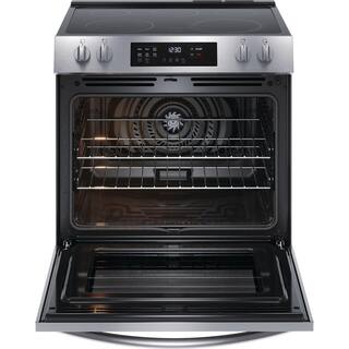 Frigidaire 30 in. 5-Element Slide-In Front Control Electric Range with Convection in Stainless Steel FCFE3083AS