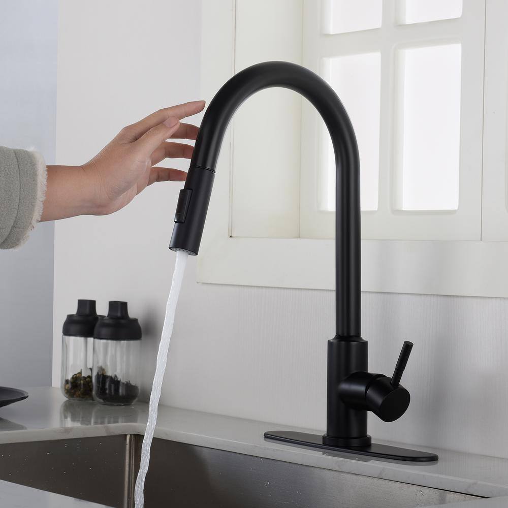 Toject Ballard Touch Single-Handle Pull-Down Sprayer Kitchen Faucet with Dual Function Sprayhead in Matte Black BST001MB