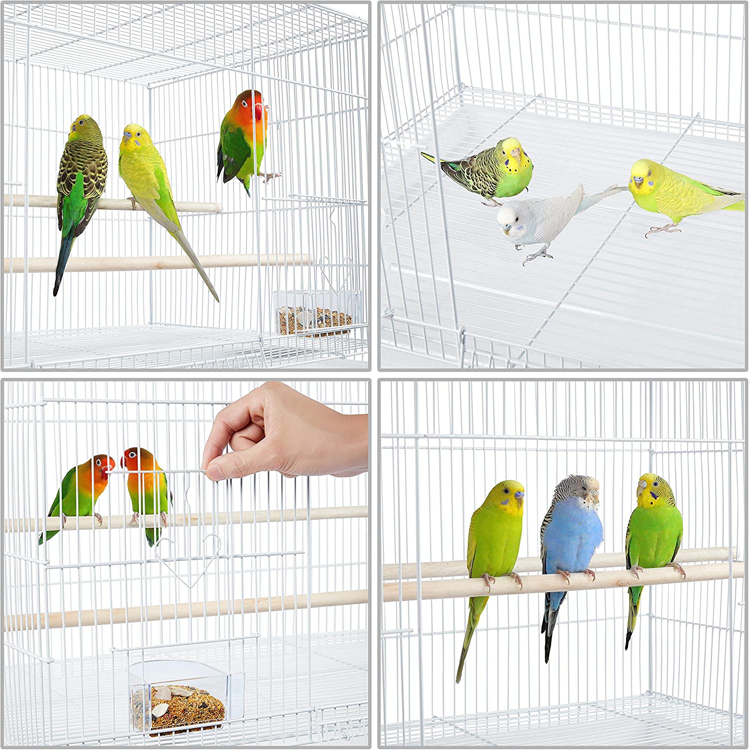 2-Pack Flight Bird Cages for Parrots Budgies Parakeets Cockatiels Conures Budgies Finches Lovebirds Canaries Breeding Birdcage with Detachable Rolling Stand， White